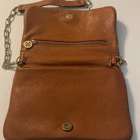 Tory Burch Brown leather Reva flap Clutch with gold chain strap - Picture 9 of 14